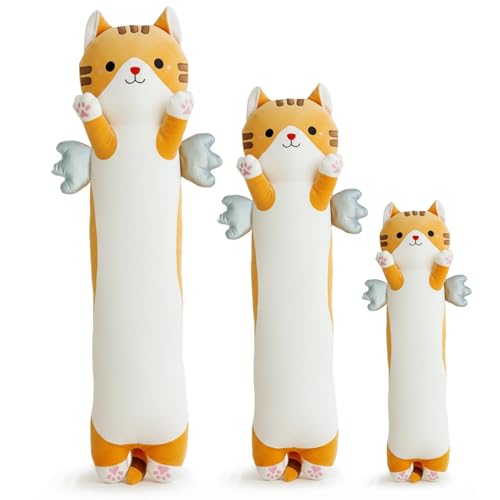 Image of Long Cat Plush Pillow, Cute Cat Stuffed Animal Body Pillow with Wings, Soft Kawaii Kitty Hugging Pillow, Christmas Valentine's Birthday Gift for Kids Girls Boys (Yellow, 60cm /23.62in)