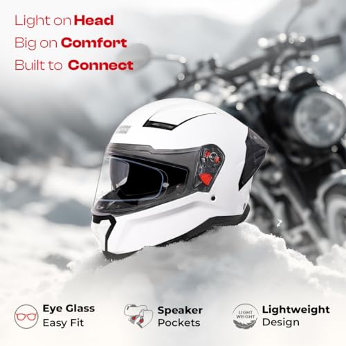 Image of STUDDS Helios ISI and DOT Certified Full Face Helmet with Antifog 100 Lens, Sporty Spoiler (White - XL)