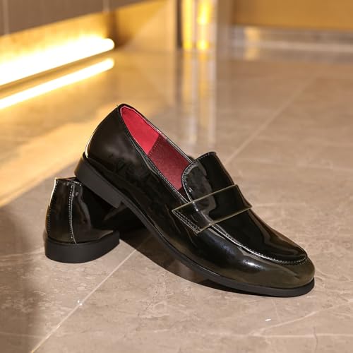 Men's Patent Leather Dress Loafers, Slip - on Casual Smoking Slipper with Glossy Finish, Stylish & Comfortable for Formal/Everyday3