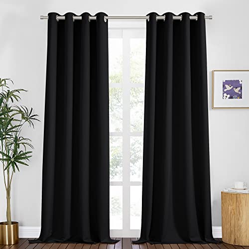 Image of PONY DANCE Blackout Curtains for Bedroom - Noise Reductiong Window Drapes Room Darkening Thermal Insulated Curtains for Living Room /Dorways, 2 Panels, 55 x 94 inch, Black
