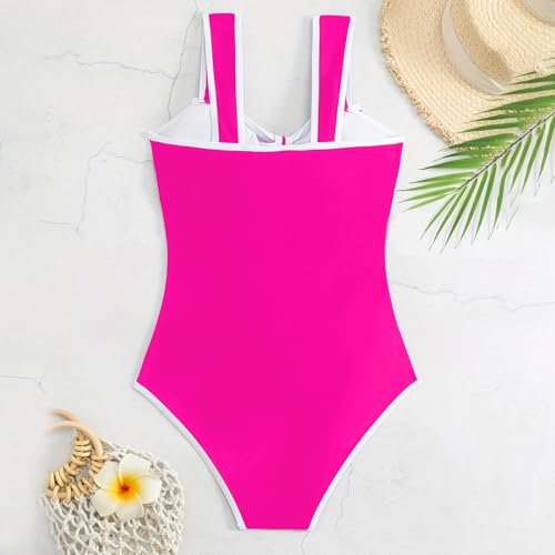 Girls Swimsuits, One Piece Bow Front Bathing Suit for Teens Wide Straps Kids Swimwear Size 8-163