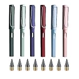 JGYXQYD 6 Sets Everlasting Pencil, Infinity Pen, NO-Sharpening Pencils for Writing Drawing Students Sustainable for Home Office School Supplies (6 Pens + 6 Erasers + 8 Replaceable Nibs)