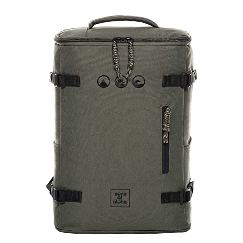 SONS OF ALOHA XL Top-Loader plecak na laptopa o przekątnej ekranu 15,6", plecak podróżny, na czas wolny, z recyklingu plastiku morskiego, odporny na wodę, zielono-oliwkowy, school bag
