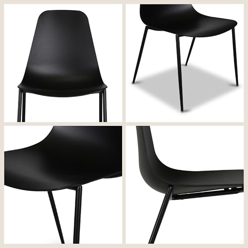 Image of Poly & BARK Isla Modern Kitchen Chairs Set of 4 - Plastic Dining Chair with Metal Legs - Quick Assembly Simple Cafe Chairs Plastic for Indoor or Outdoor - Ebony Black
