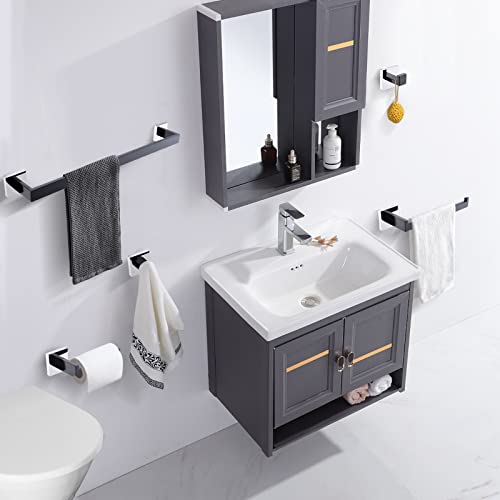 Image of TURS 5-Piece Bathroom Hardware Set Matte Black and Polished Chrome Towel Bar Holder Set Hand Towel Holder Toilet Paper Holder and 2 Towel Hooks,Stainless Steel Wall Mounted