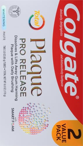 Image of Colgate Total Plaque Pro Release Whitening Toothpaste Pack, Whitening Fluoride Toothpaste, Fights Plaque, Bad Breath, Tartar Buildup, and Helps Protect Teeth from Sensitivity, 3.0 oz (Pack of 24)
