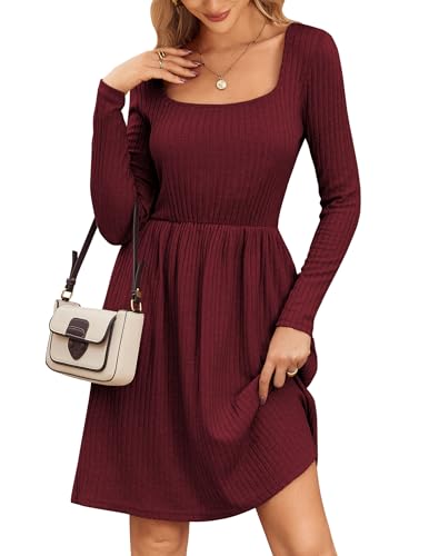 Zeagoo Womens Casual Sweater Dress Square Neck Knit Long Sleeve Dress with Pockets A-Line Knee Length Fall Winter Dress2