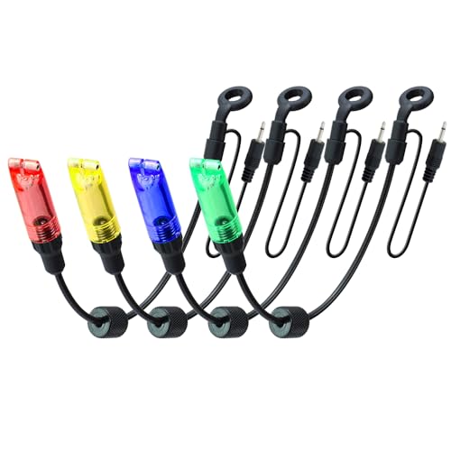Swinger de pêche à la carpe, lot de 4, avec lumière LED, connecteur de 2,5 mm, détachable, indicateur de touche de pêche à la carpe.