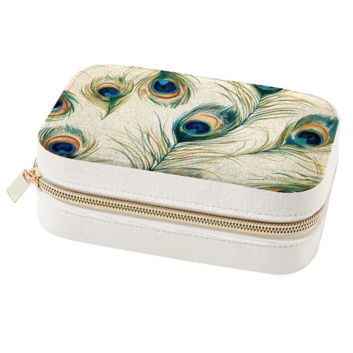 Boîte à bijoux portable en plume de paon pour bagues et colliers - 2