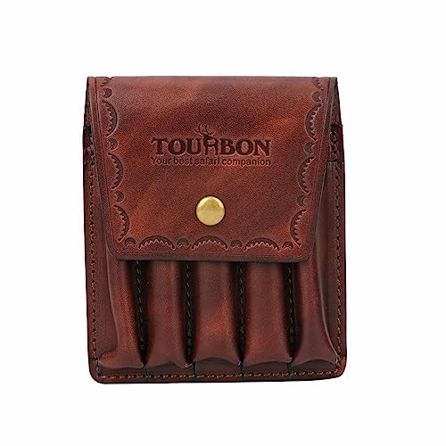 TOURBON Hunting Leather Rifle Cartridge Holder 5 Round Ammo Wallet Pouch (Vintage Brown)