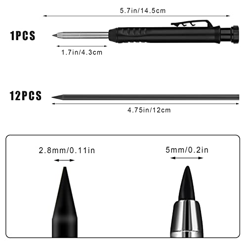 Kinbom Construction Pencils With Sharpener, Solid Pencil With 13Pcs Woodworking Pencil Refills, Deep Hole Marker For Architect Marking Drawing Craft Making (Black) #TOP1