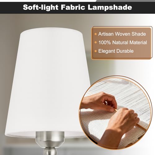Image of Bathroom Vanity Light Brushed Nickel Bathroom Lighting Fixtures Over Mirror | 2-Light Bathroom Light Fixtures with Flared White Fabric Shade, E26 Socket (ETL Listed)