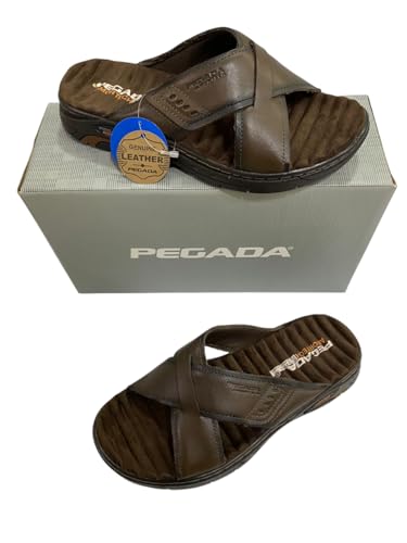 Pegada, CHINELO SLIDE MASCULINO PEGADA 134502 EM COURO PALMILHA AMORTECH SUPER LEVE Cor:Cravo;Tamanh