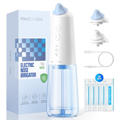 Image of Dual Powered Nasal Irrigation System Nasal Rinse & Wash | Quick Relief of Nasal Discomfort with 30 Salt Packets, 2 Sets of Nose Pillows, Rechargeable, 2-Year Service Support