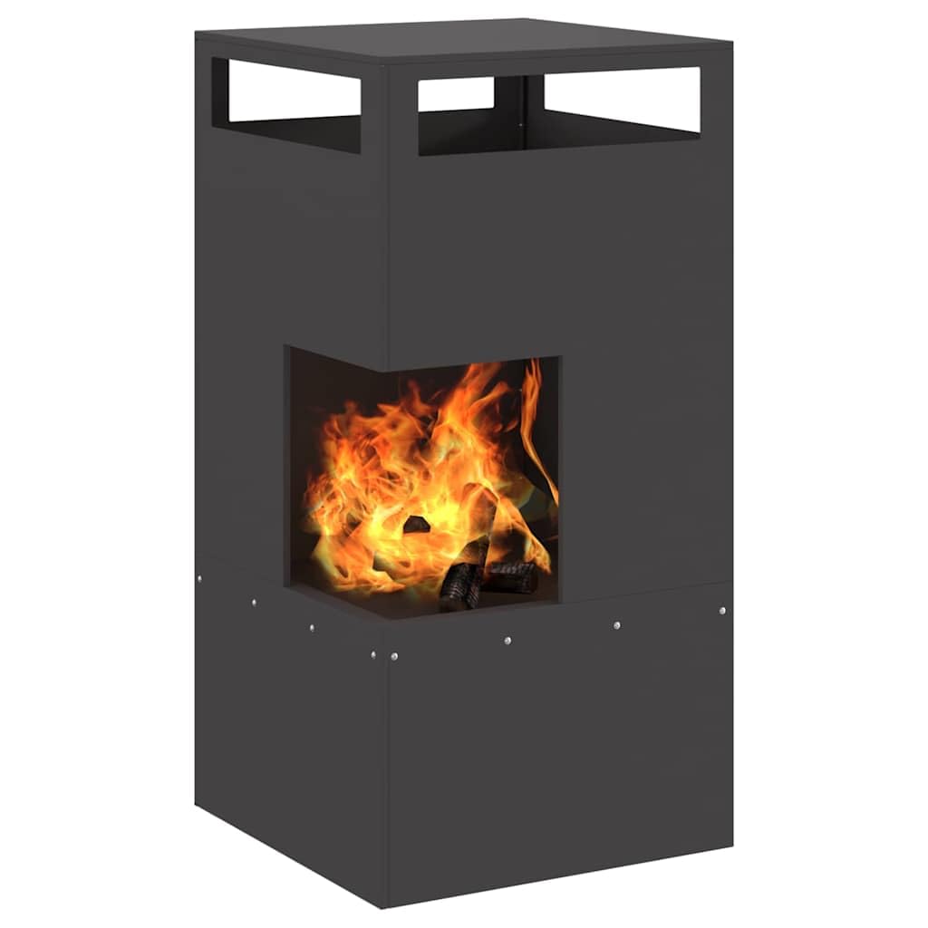 Chimenea de acero negro de 50 x 50 x 100 cm para jardín terraza exterior con forma rectangular moderna, resistente al calor y a la corrosión para un calor acogedor y un ambiente elegante