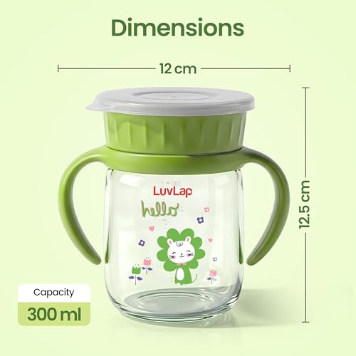 Image of LuvLap Shine 360 Soft Spout Trainer Sipper for Kids, 360ml, Leakproof & spillproof Sippy Cup for Kids, Twin Easy-Grip Handles, BPA-Free, Ergonomic Design, Dust Cover, Lightweight, 18 M+ (Green)