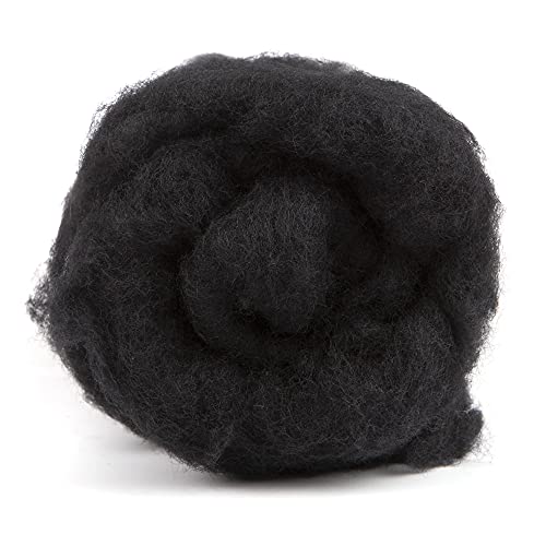 Image of Desert Breeze Distributing Maori Wool Carded Batting, 100% Natural New Zealand Wool Made by DHG in Italy for Needle Felting, 3.5 OZ, 27 Micron, Color Ebony Black