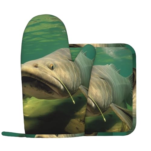 Underwater Catfish Silicone Oven Mitts & Pot Holders Set