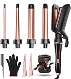 5 in 1 Lockenstab, Lockenstab Set mit Haar Crimper Waver und 4 Wechselbaren Keramischen Trommeln (0.5'-1.8'), Schnelles Aufheizen Dual Voltage Haarlockengerät Geschenke für Frauen Alle Haartypen