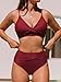 CUPSHE Women's Bikini Sets Two Piece Swimsuit High Waisted V Neck Twist Front Adjustable Spaghetti Straps Bathing Suit,M Wine Red