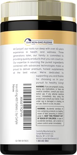 Image of Carlyle Iron Ferrous Sulfate 325mg, 65 mg | 400 Tablets | Non-GMO, Gluten Free, and Vegetarian Supplement | High Potency