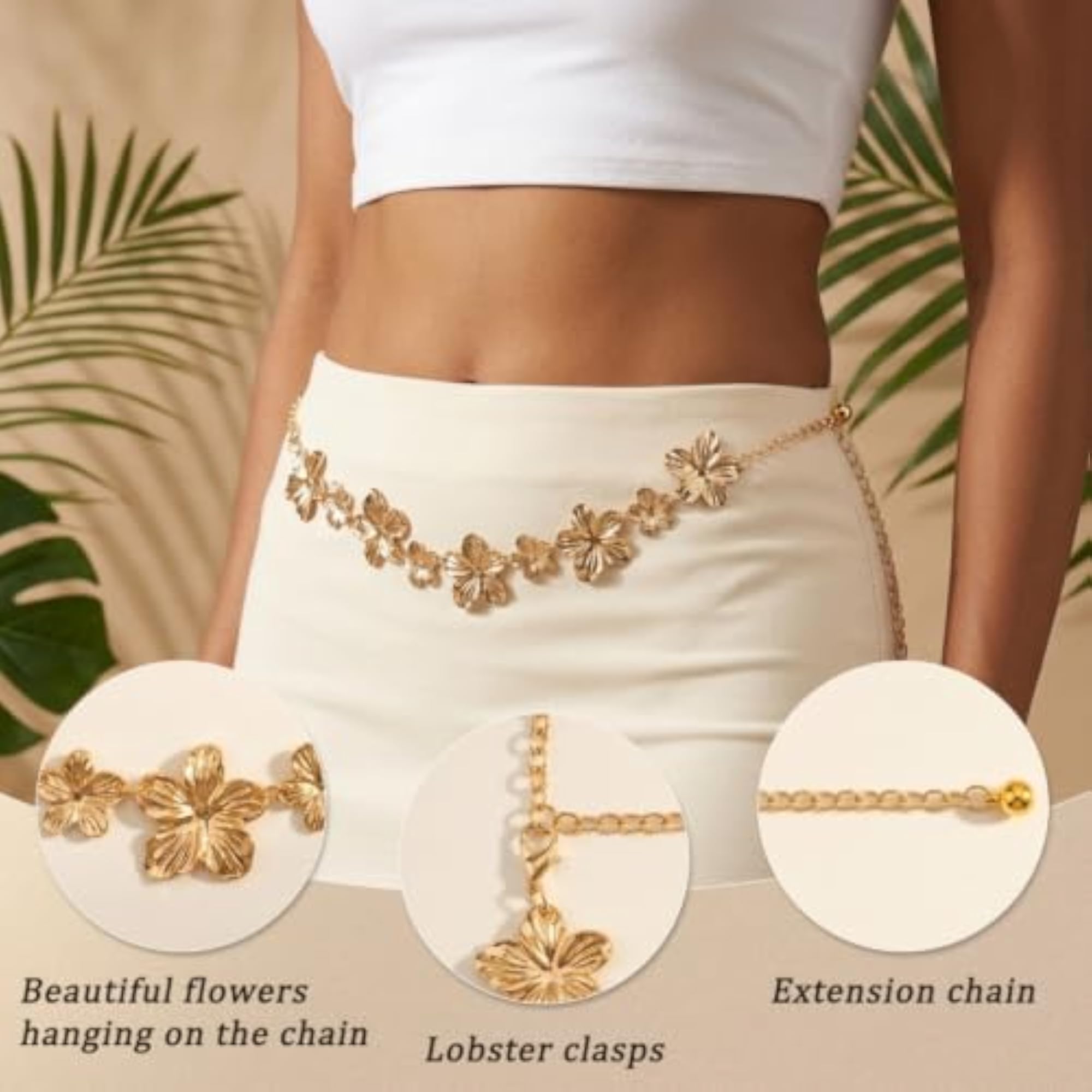 Women's Adjustable Waist Chain Belt for Dresses