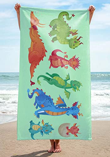 Alottagifts Dinosaur Beach Towel 30" X 60" Microfiber Sand Free Quick Dry Travel For Adults Teen Children (Dinosaur Babies Green) #TOP4