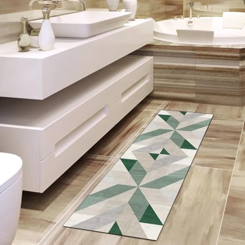 Alfombra pasillo antideslizante evita tropiezos textil verde hogar 4
