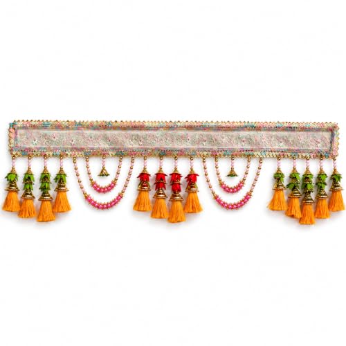 Image of ONESTA Traditional Handmade Door Toran for Main Door | Decorative Bandarwal with Pearl Beads Floral Embroidery & Tassels | Festive Door Hanging for Diwali Navratri Wedding Housewarming & Home Decor 3 Feet (Size 36 Inch Pack 01)