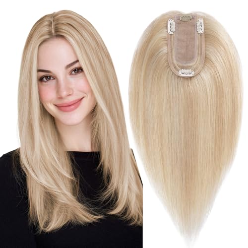 MY-LADY Hair Topper for Women Human Hair Loss Thin 7 * 13CM Silk Base with Lace Clip in Real Remy Hairpieces 150% Density 10 Inch Ash Blonde & Bleach Blonde by MY-LADY - Used condition - CA$66.72