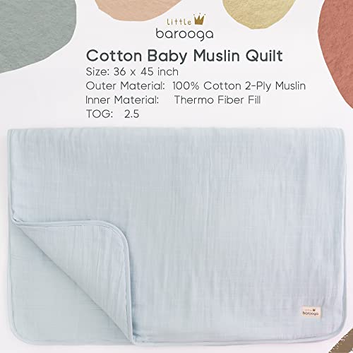 Muslin Baby Quilt, 36"X45", Super Soft Comforter, Nursery Crib Blanket, 100% Muslin Cotton Double Layer Shell & Thermo Fiber Fill, Breathable, Durable For Infant Toddler (Baby Blue) #TOP3