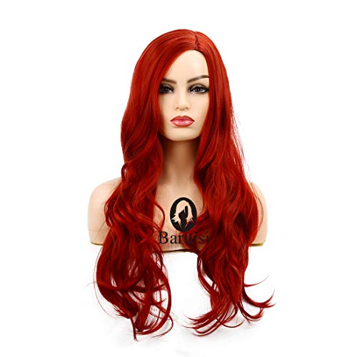 Baruisi USA-L205-RED Long Curly Wavy Red Wigs For Women Side Part Natural Looking Cosplay Synthetic Fiber Wig Heat Resistant Replacement Wig thumb #1