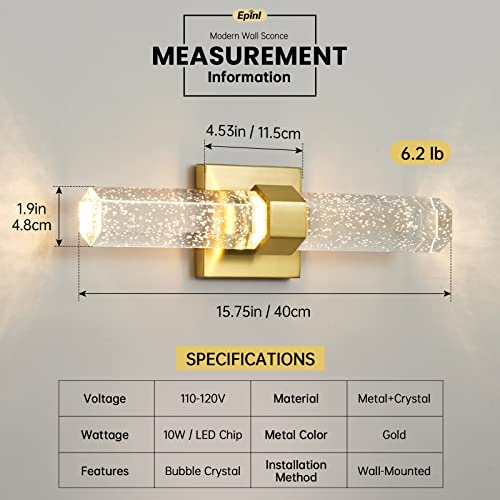 Epinl Bathroom Sconce Wall Lighting - Modern Gold Wall Sconce Crystal Wall Light 3000K Led Wall Mount Light Vertical And Horizontal Bathroom Vanity Light Fixture For Living Room Bedroom #TOP1