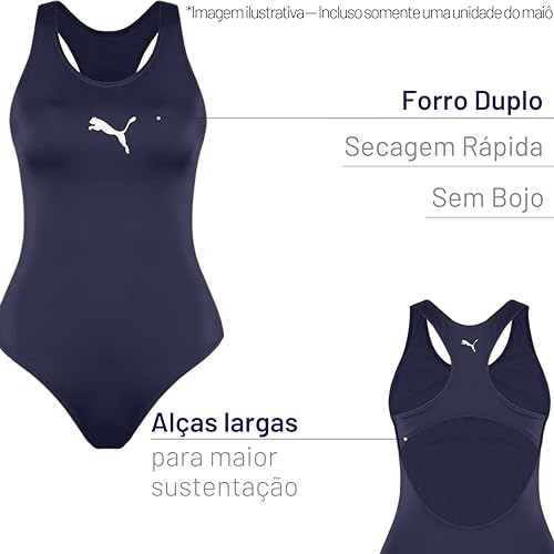 Maiô Nadador Puma UV50+ Lycra Xtra Life - Moda Praia 2024 Feminino, Marinho, GG
