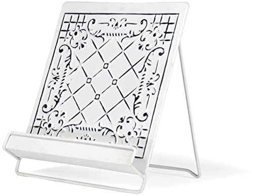 Red Co. 9.5” X 11.25” Foldable Embossed Metal Cookbook Stand & Recipe Holder, Distressed White #TOP25