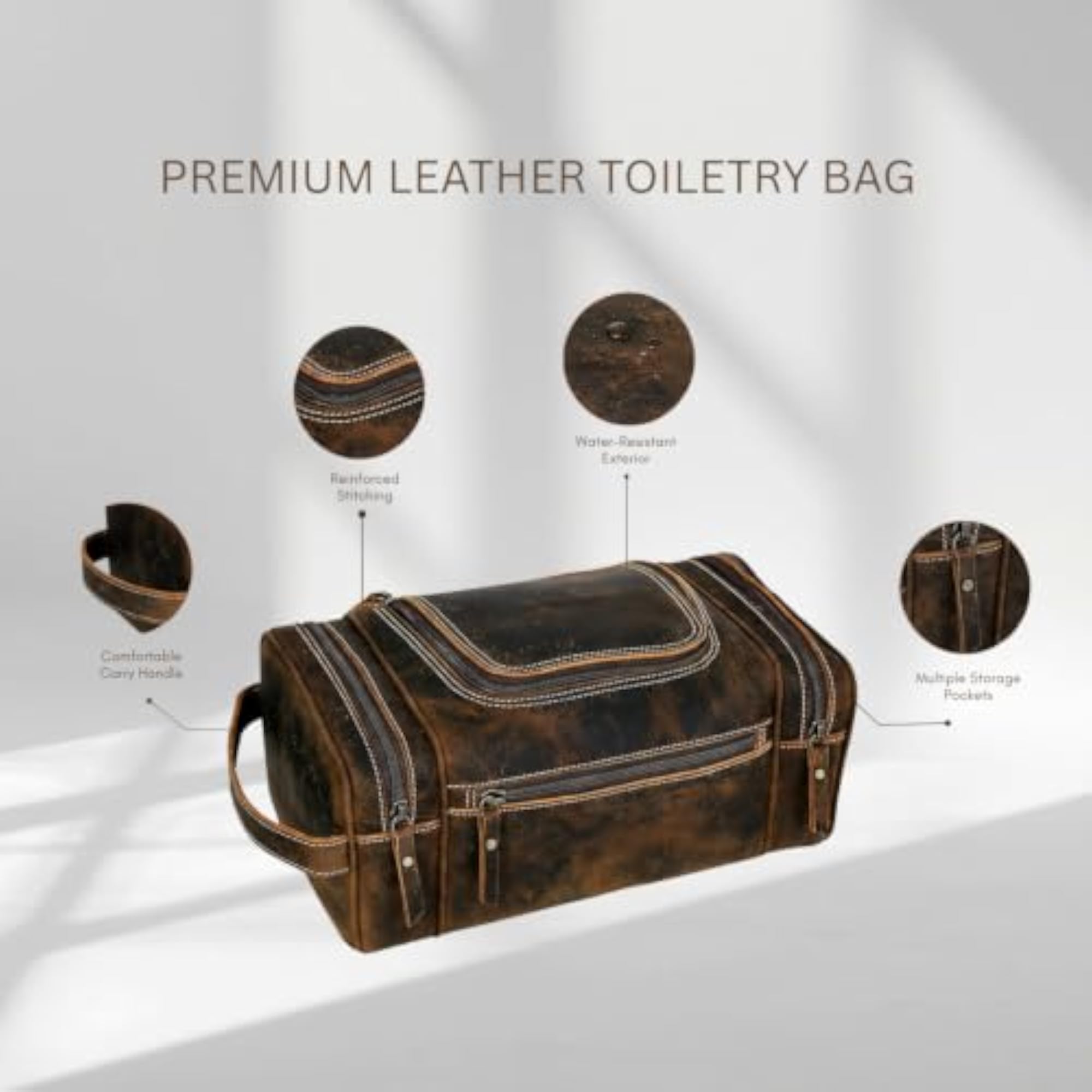 Extra Large Leather Toiletry Bag for Men, Travel Dopp Kit