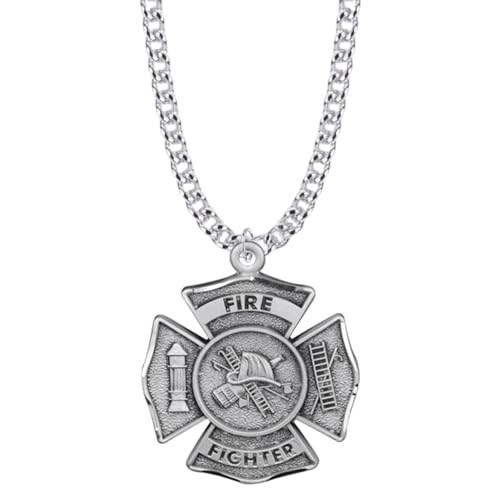 True Faith Jewelry Sterling Silver St Florian Fire Fighter Shield Medal Patron Saint Pendant Necklace, 1 Inch