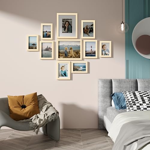 Vittanly Picture Frames Set of 10, Picture Frames Collage Wall Decor with Two 8x10, Four 5x7, and Four 4x6 Photo Frames, Gallery Wall Frame Set for Wall or Tabletop Display, Natural Vittanly Picture Frames Set of 10, Picture Frames Collage Wall Decor with Two 8x10, Four 5x7, and Four 4x6 Photo Frames, Gallery Wall Frame Set for Wall or Tabletop Display, Natural