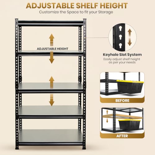 Image of JD Fresh 5-Shelf Adjustable Boltless Metal Shelving Unit /Metal Storage Rack with GI Steel Sheet /Multipurpose Utility Display Rack /Standing Shelf Unit for Home /Garage /Warehouse(72 x 36 x 12 Inch,Black)