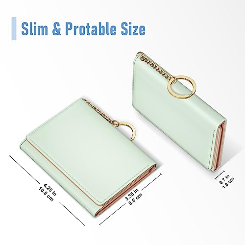 Image of Rouidr Womens Wallet, Small Slim RFID Card Wallets for Women, Cute Front Pocket Trifold Leather Card Organizer with 7 Slots & ID Window, Green