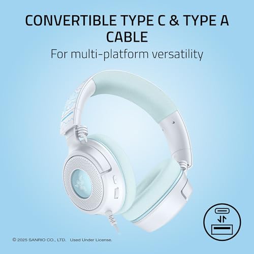 Image of Razer Kraken V4 X Wired Gaming Headset, 40 mm Drivers, Cinnamoroll Edition | Cardioid Mic, Memory Foam Cushions, Chroma RGB Lighting, Type C & Type A Cable, For PC, Mac, PS5, Nintendo Switch 2