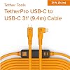 Tether Tools TetherPro USB-C to USB-C, 31' (9.4m), Straight to Right Angle Cable with Dual in-line TetherBoosts, Exclusive Data Transfer - Black