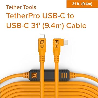 Tether Tools TetherPro USB-C to USB-C, 31' (9.4m), Straight to Right Angle Cable with Dual in-line TetherBoosts, Exclusive Data Transfer - Black