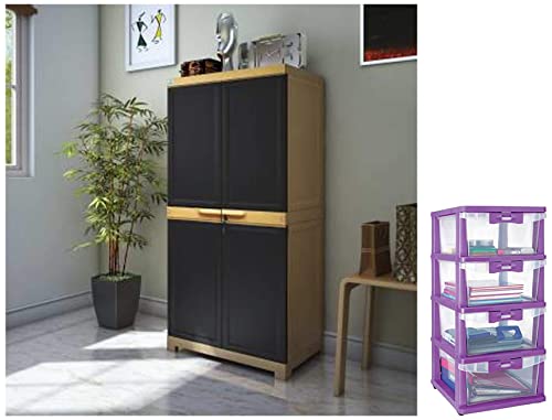 Image of Nilkamal Freedom Mini Medium Plastic Cabinet Brown, 2 Doors CHST24 4 Layers Plastic Chests of Drawers Purple