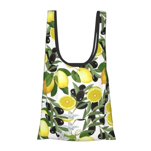 Tcoay Limón y aceituna,Bolso de compras reutilizable Bolso de compras Comestibles Bolsos de hombro de lona multiusos