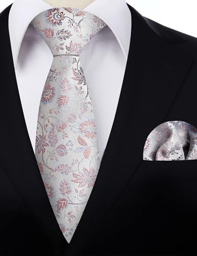 Image of Alizeal Mens 3.15inches Leaf Flower Pattern Tie Set | Floral Pattern Pocket Square Perfect for Fall Winter Business and Holiday Events