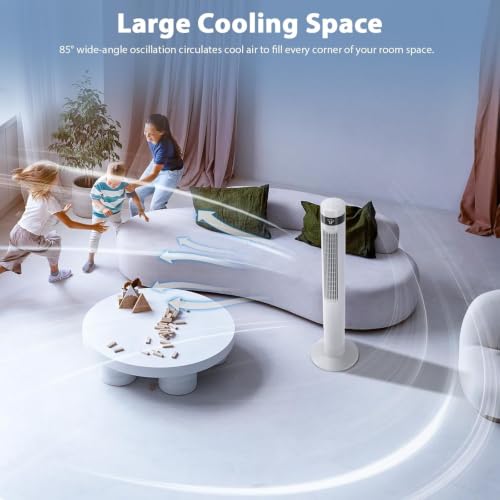Image of Antarctic Star 41inch Portable Tower Fan Electric Oscillating Fan Quiet Remote Control Bladeless Floor Fan 3 Wind Mode 12H Timer Bedroom Office White