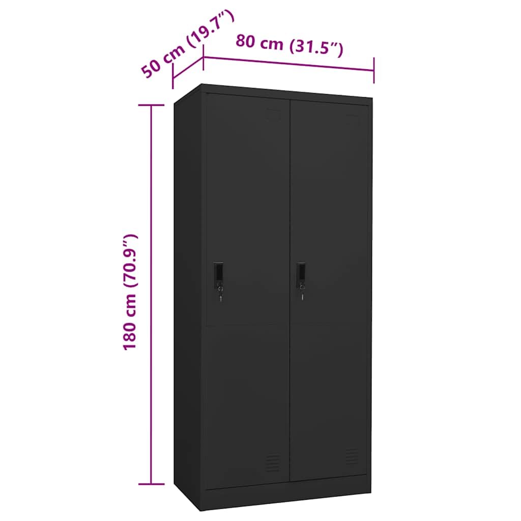 Armario antracita 80 x 50 x 180 cm de acero con 2 estantes, 2 cerraduras y 4 perchas para dormitorio, pasillo, vestidor, armario de lavandería duradero con gran capacidad de almacenamiento