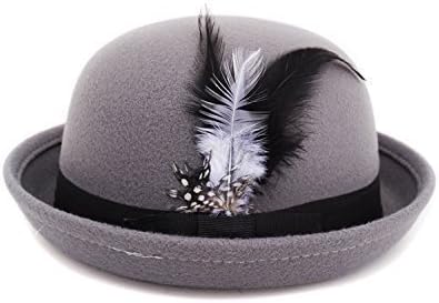 Rich Mbariket Men's Polyester Feather Bowler Derby Hat Gray S/M