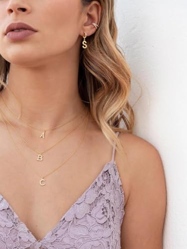 14K Gold Plated Initial Earrings, Dainty Gold Earrings Dangle Hoop Letter Earrings Cute Earrings for Women3